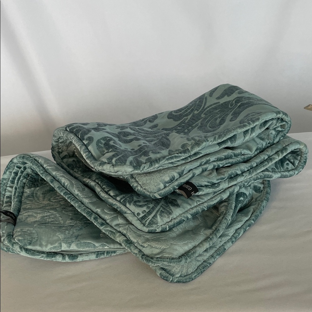 Two Rodeo Home Velvet Damask Pillow Covers in Seagrass 18x18